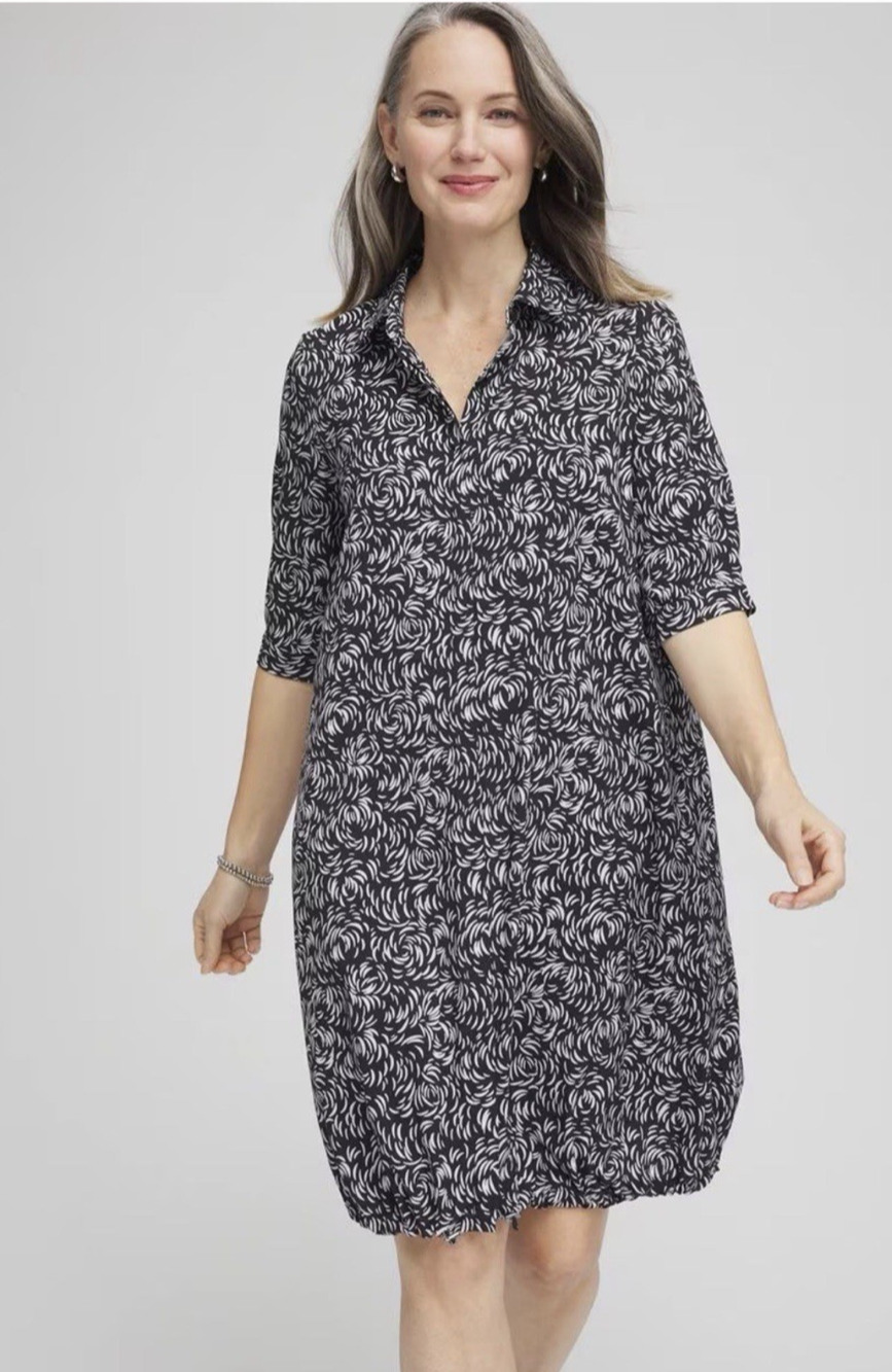 Chico's 1 Shirtdress medium Black zenergy neema UPF palms athletic dress